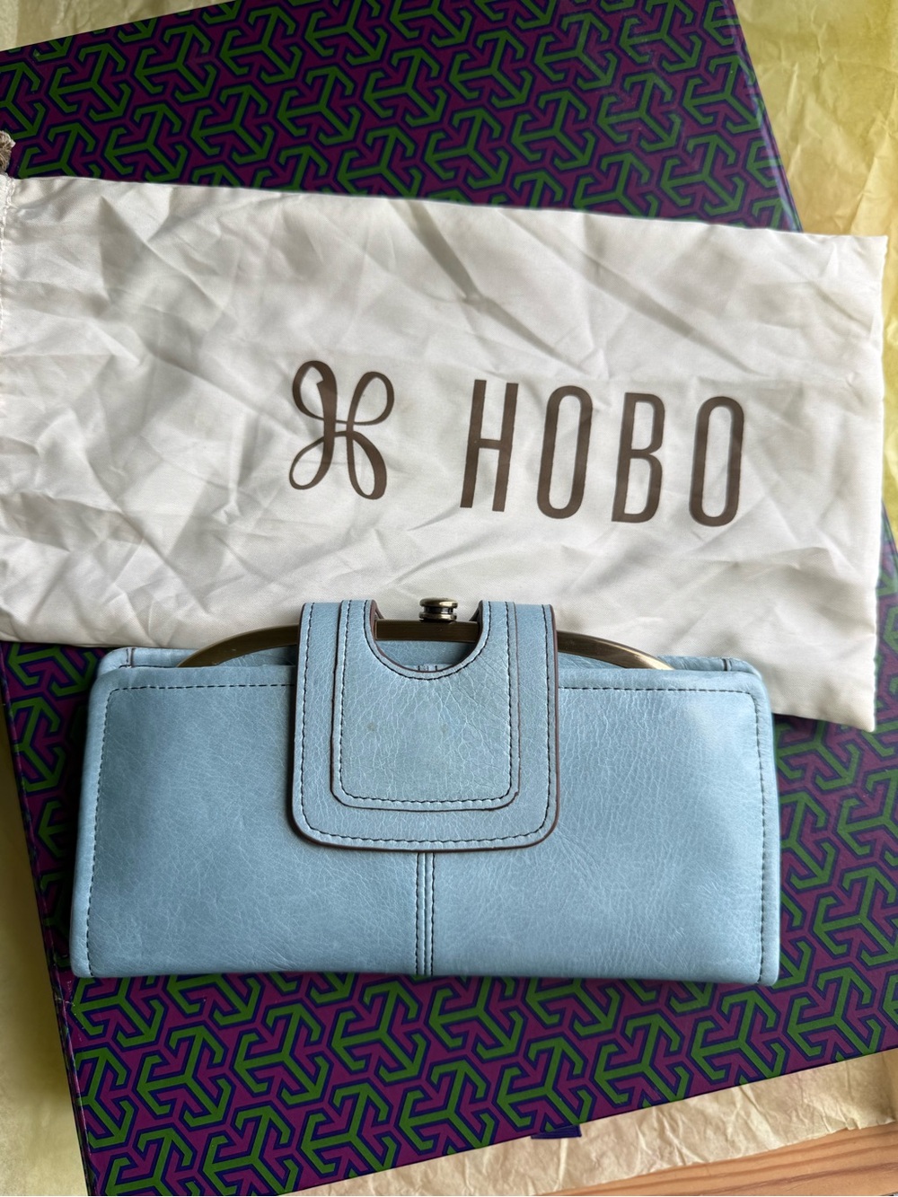 HOBO Light Blue Leather Frame-Top Wallet